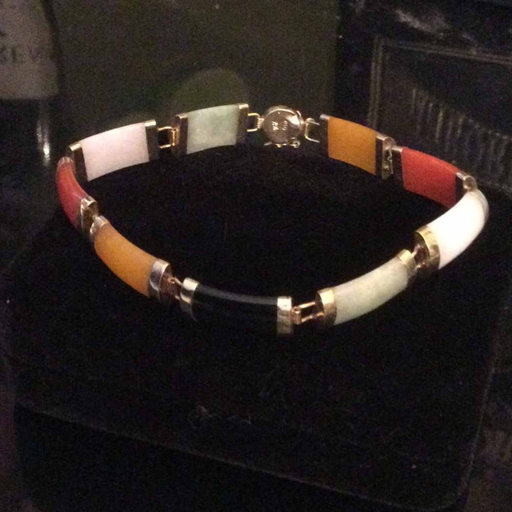 Genuine 10K Gold Colors Of Jade Bracelet - Picture 3 of 9